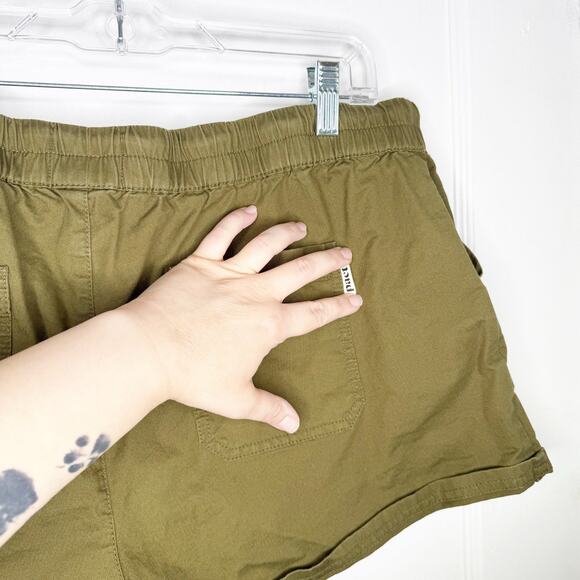 PACT Green Woven Twill Pull On Shorts Organic Cotton Drawstring Rolled Hem XL - Picture 9 of 14